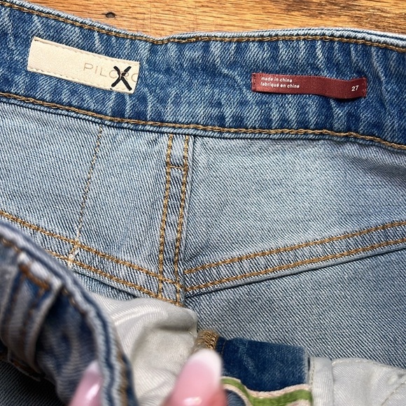 Anthropologie Blue Cotton High Rise Y2K Vintage Jorts With Colorful Patches A32 - Picture 3 of 4